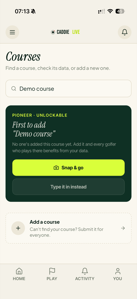 Caddie-Live-Platzsuche und Foto-&-los-Leerzustand